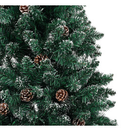 Sapin de Noël mince pré-éclairé et boules vert 210 cm