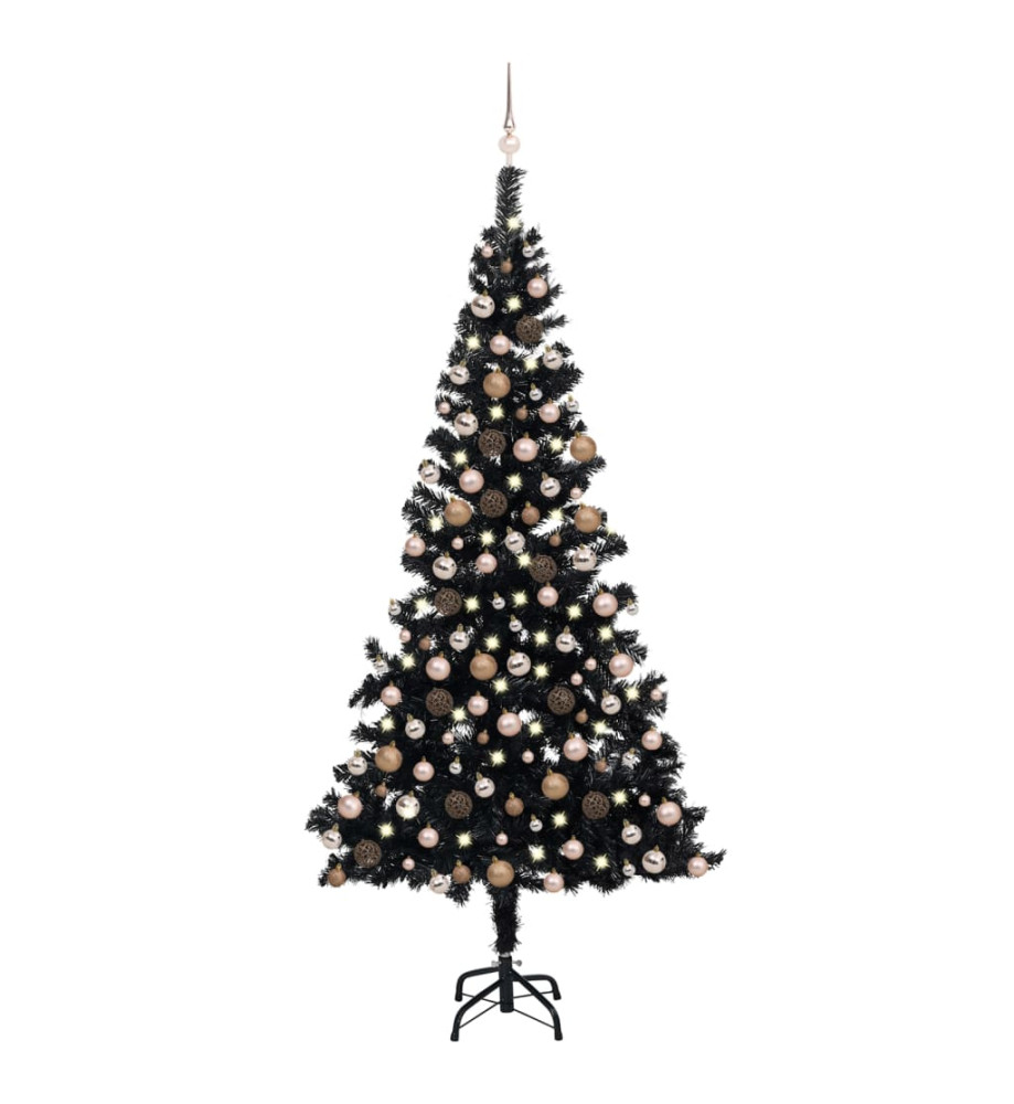 Arbre de Noël artificiel pré-éclairé et boules noir 210 cm PVC