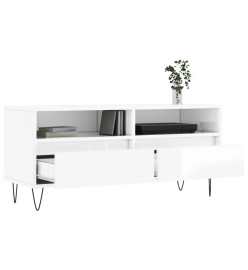 Meuble TV blanc brillant 100x34,5x44,5 cm bois d'ingénierie