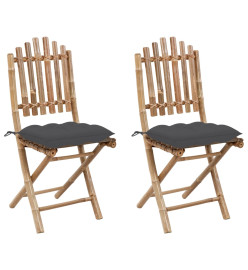 Chaises pliables de jardin 2 pcs avec coussins Bambou