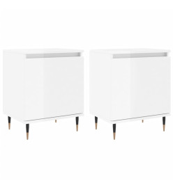 Tables de chevet 2pcs blanc brillant 40x30x50cm bois ingénierie