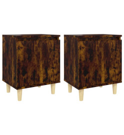 Tables de chevet et pieds en bois 2 pcs Chêne fumé 40x30x50 cm