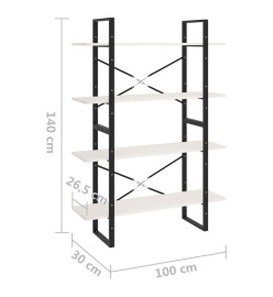 Bibliothèque à 4 niveaux Blanc 100x30x140 cm Bois de pin massif