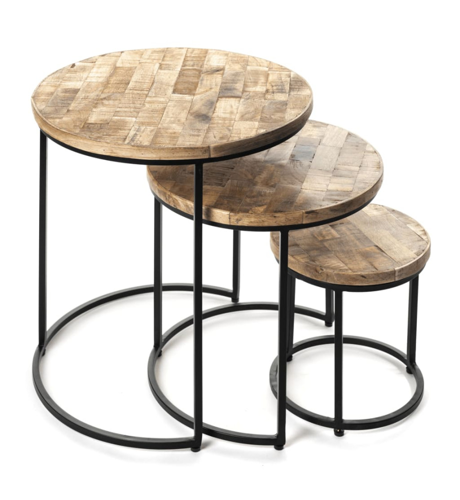 Rousseau Ensemble de tables d'appoint 3 pcs Leo Bois de Mangolia