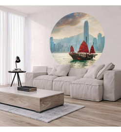 WallArt Papier peint cercle Skyline with Junk Boat 190 cm