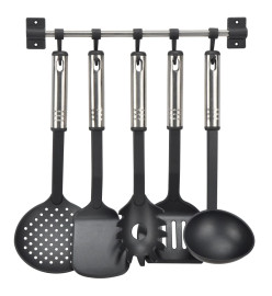 HI Ensemble d'ustensiles de cuisine 6 pcs Noir et argenté