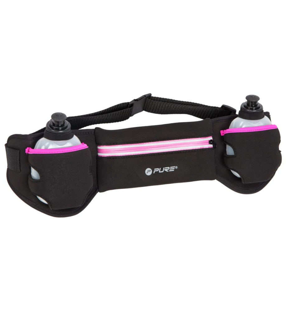 Pure2Improve Ceinture de course avec 2 bouteilles Noir et rose