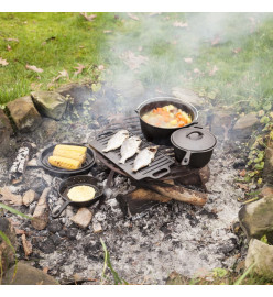 Esschert Design Jeu d'ustensiles de cuisine d'extérieur sept pièces Noir