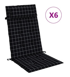 Coussins de chaise à dossier haut lot de 6 carreaux noir