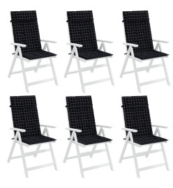 Coussins de chaise à dossier haut lot de 6 carreaux noir