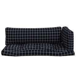 Coussins de palette 3 pcs motif à carreaux noir tissu Oxford