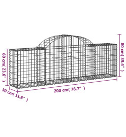 Paniers à gabions arqués 7 pcs 200x30x60/80 cm Fer galvanisé