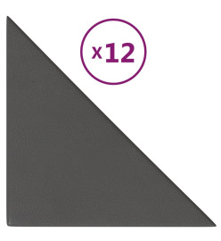 Panneaux muraux 12 pcs Gris 30x30 cm Similicuir 0,54 m²