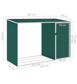 Abri à bois de jardin Vert 245x98x159 cm Acier galvanisé