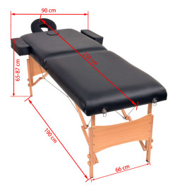 Table de massage pliable à 2 zones 10 cm d'épaisseur Noir