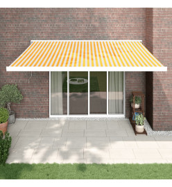 Auvent rétractable jaune et blanc 4,5x3 m tissu et aluminium