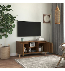 Meuble TV avec pieds en bois massif Chêne marron 103,5x35x50 cm