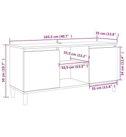 Meuble TV avec pieds en bois massif Chêne marron 103,5x35x50 cm