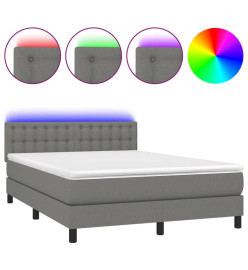 Sommier tapissier et matelas et LED Gris foncé 140x190 cm Tissu