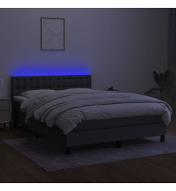 Sommier tapissier et matelas et LED Gris foncé 140x190 cm Tissu
