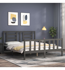 Cadre de lit avec tête de lit gris 160x200 cm bois massif
