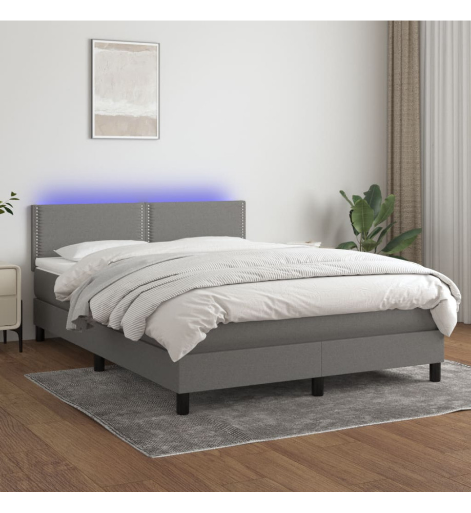 Sommier tapissier et matelas et LED Gris foncé 140x190 cm Tissu Sommier tapissier et matelas et LED Gris foncé 140x190 cm Tissu