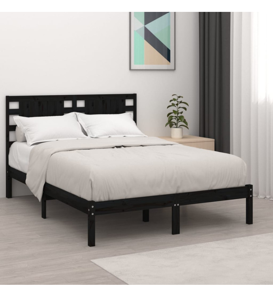 Cadre de lit Noir Bois de pin massif 140x190 cm Cadre de lit Noir Bois de pin massif 140x190 cm
