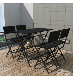 Mobilier à dîner pliable jardin 5 pcs Acier Résine tressée Noir