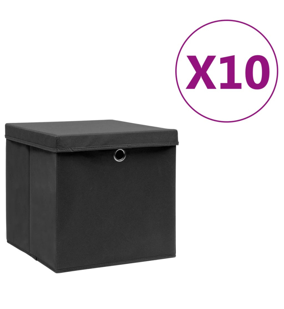 Boîtes de rangement avec couvercles 10 pcs 28x28x28 cm Noir