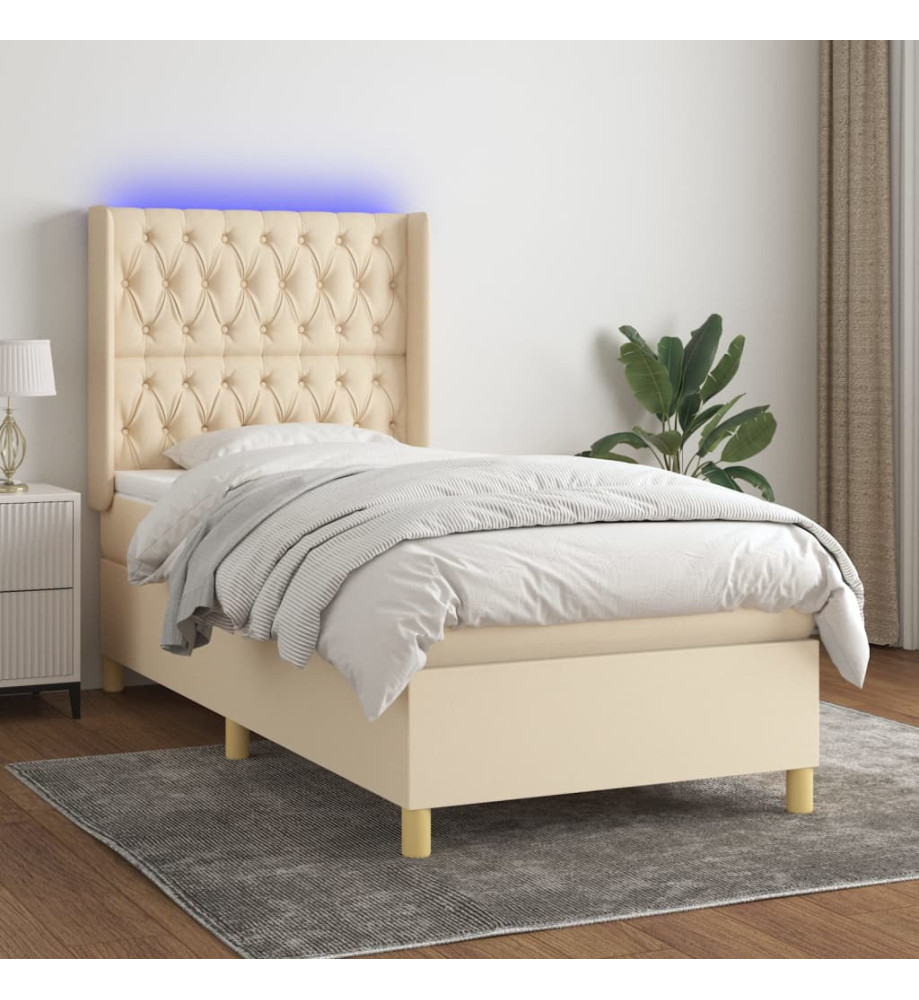 Sommier tapissier avec matelas et LED Crème 100x200 cm Tissu Sommier tapissier avec matelas et LED Crème 100x200 cm Tissu