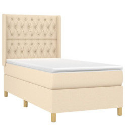 Sommier tapissier avec matelas et LED Crème 100x200 cm Tissu