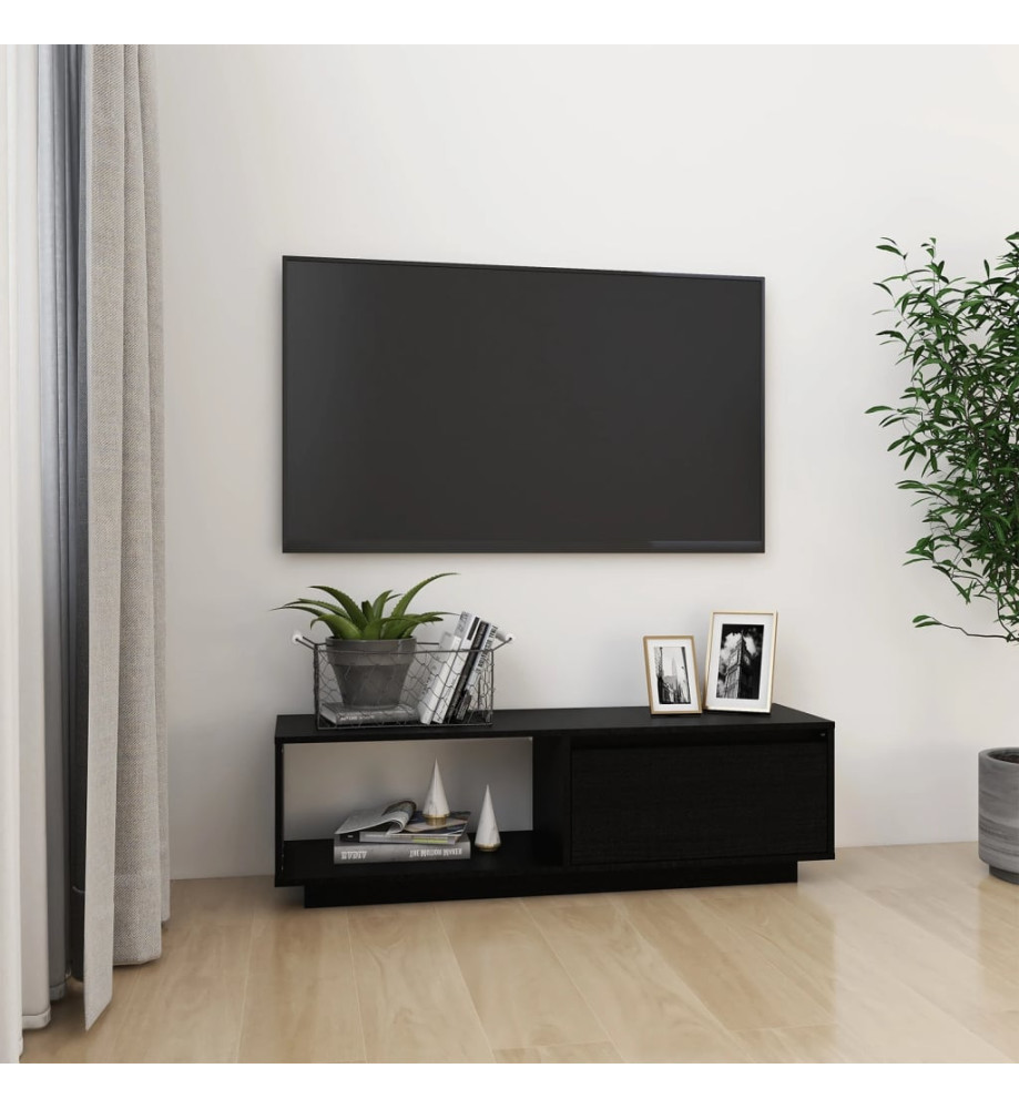 Meuble TV Noir 110x30x33,5 cm Bois de pin massif