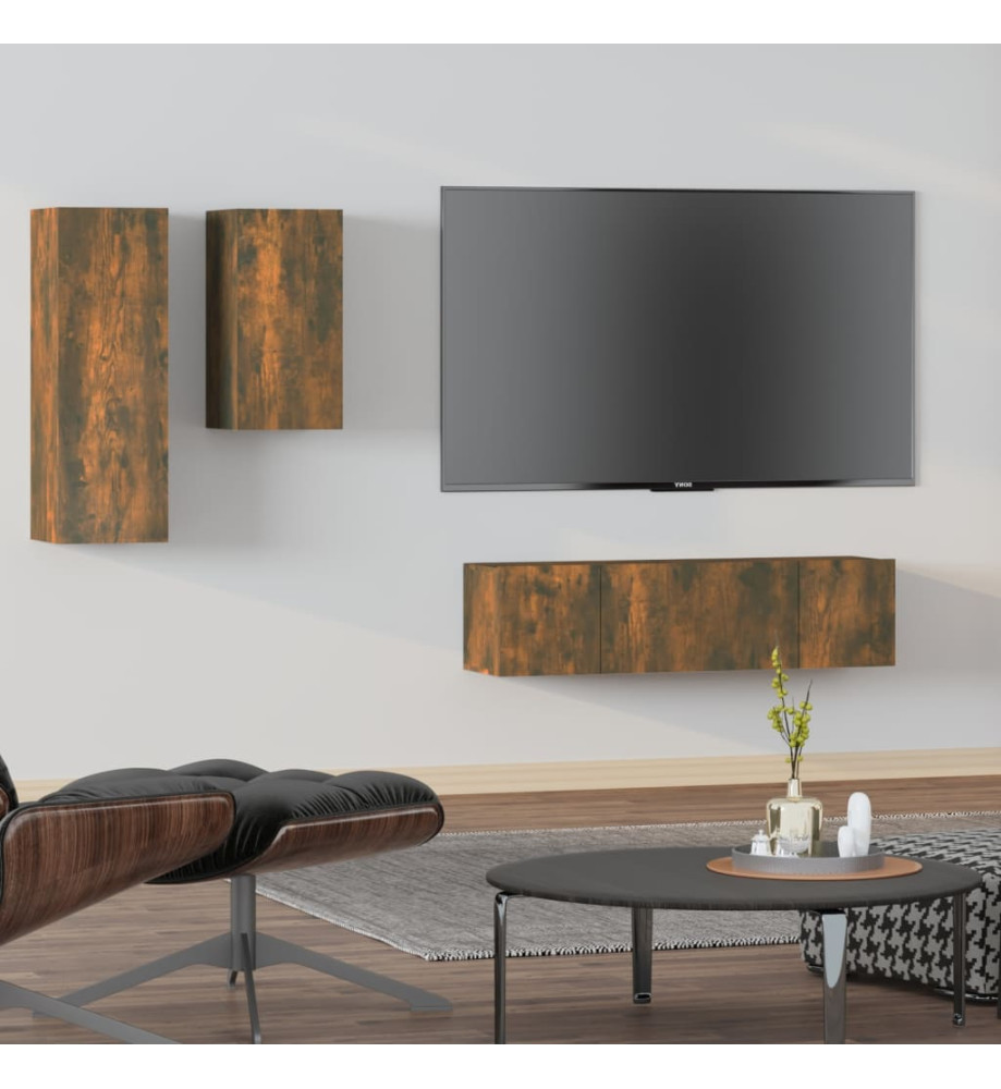 Ensemble de meubles TV 4 pcs Chêne fumé Bois d'ingénierie