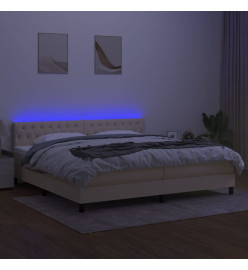 Sommier tapissier et matelas et LED Crème 200x200 cm Tissu