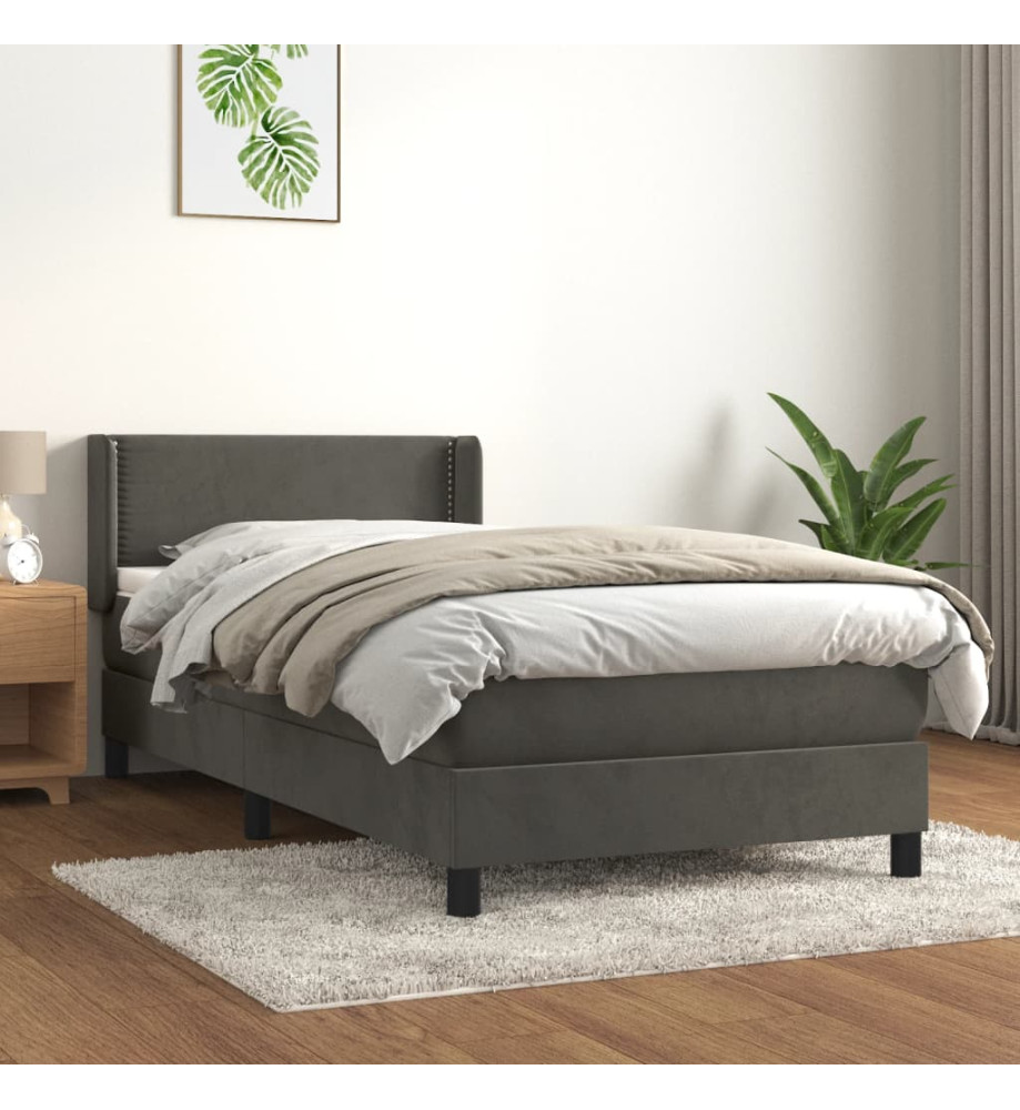 Lit à sommier tapissier avec matelas Gris foncé 100x200 cm Lit à sommier tapissier avec matelas Gris foncé 100x200 cm