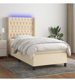 Sommier tapissier avec matelas et LED Crème 100x200 cm Tissu