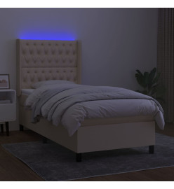 Sommier tapissier avec matelas et LED Crème 100x200 cm Tissu