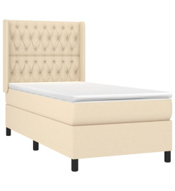 Sommier tapissier avec matelas et LED Crème 100x200 cm Tissu