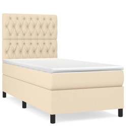 Lit à sommier tapissier avec matelas Crème 100x200 cm Tissu