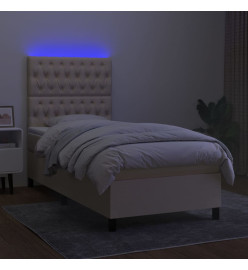 Sommier tapissier avec matelas et LED Crème 100x200 cm Tissu