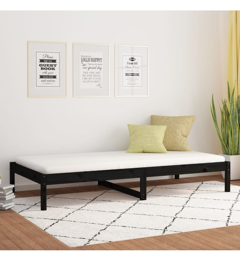 Lit de jour Noir 90x190 cm Simple Bois de pin massif Lit de jour Noir 90x190 cm Simple Bois de pin massif