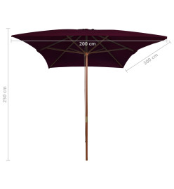 Parasol d'extérieur avec mât en bois Rouge bordeaux 200x300 cm