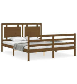 Cadre de lit avec tête de lit marron miel 160x200cm bois massif