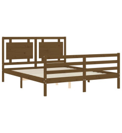 Cadre de lit avec tête de lit marron miel 160x200cm bois massif