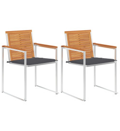 Chaises de jardin avec coussins 2 pcs Acacia solide et acier