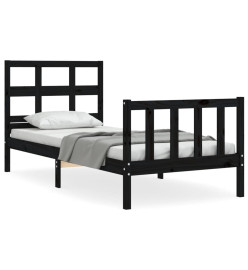 Cadre de lit avec tête de lit noir simple bois massif