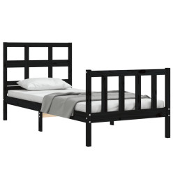 Cadre de lit avec tête de lit noir simple bois massif