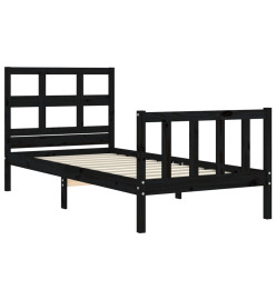 Cadre de lit avec tête de lit noir simple bois massif