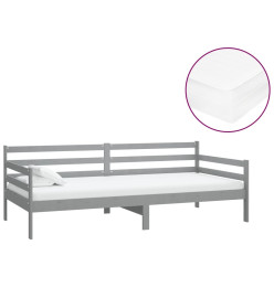 Lit de repos avec matelas 90x200 cm Gris Bois de pin massif