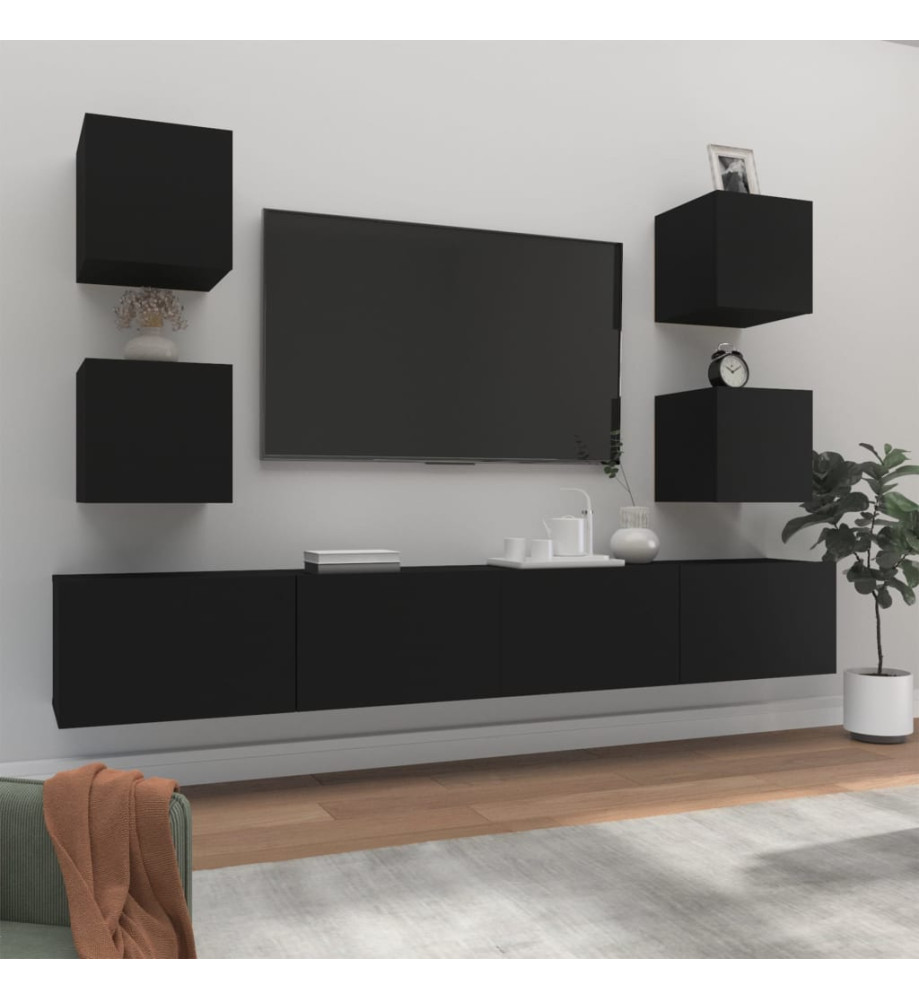 Ensemble de meubles TV 6 pcs Noir Bois d'ingénierie